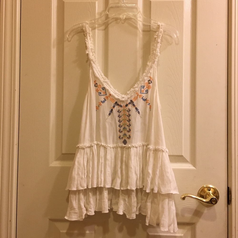 Free People White Appliqué Tank